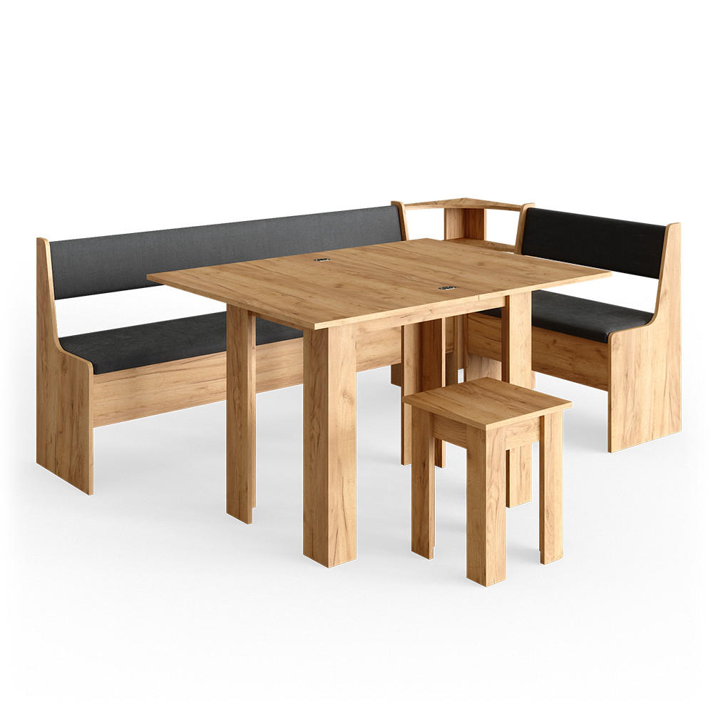 ECKBANKGRUPPE Roman Goldkraft Eiche 210 x 41.5 cm mit Tisch - Honigeiche/Anthrazit, Holzwerkstoff (210/80/120cm) - Vicco