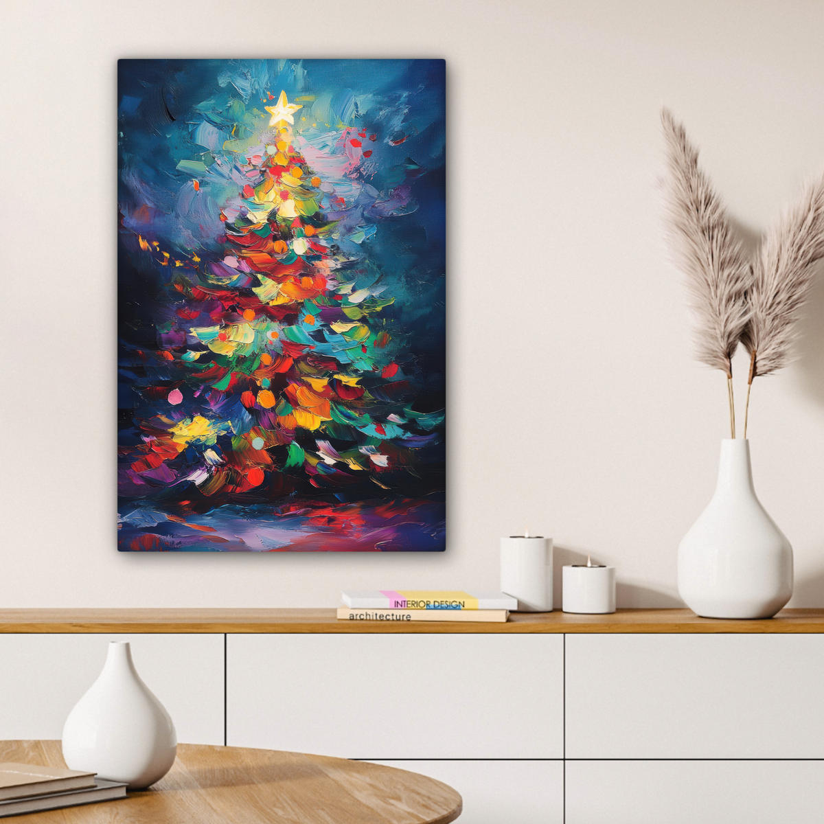 LEINWANDBILD Weihnachtsbaum - Weihnachten - Abstrakt - Farbenfroh Wanddeko Schlafzimmer 60x90 cm - Multicolor, Textil (60/90cm) - MuchoWow