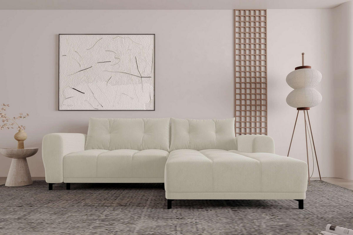 ECKSOFA Massimo Cordstoff Greige inkl. Schlaffunktion Rechts - Greige/Schwarz, Textil/Metall (246/177cm) - 99rooms