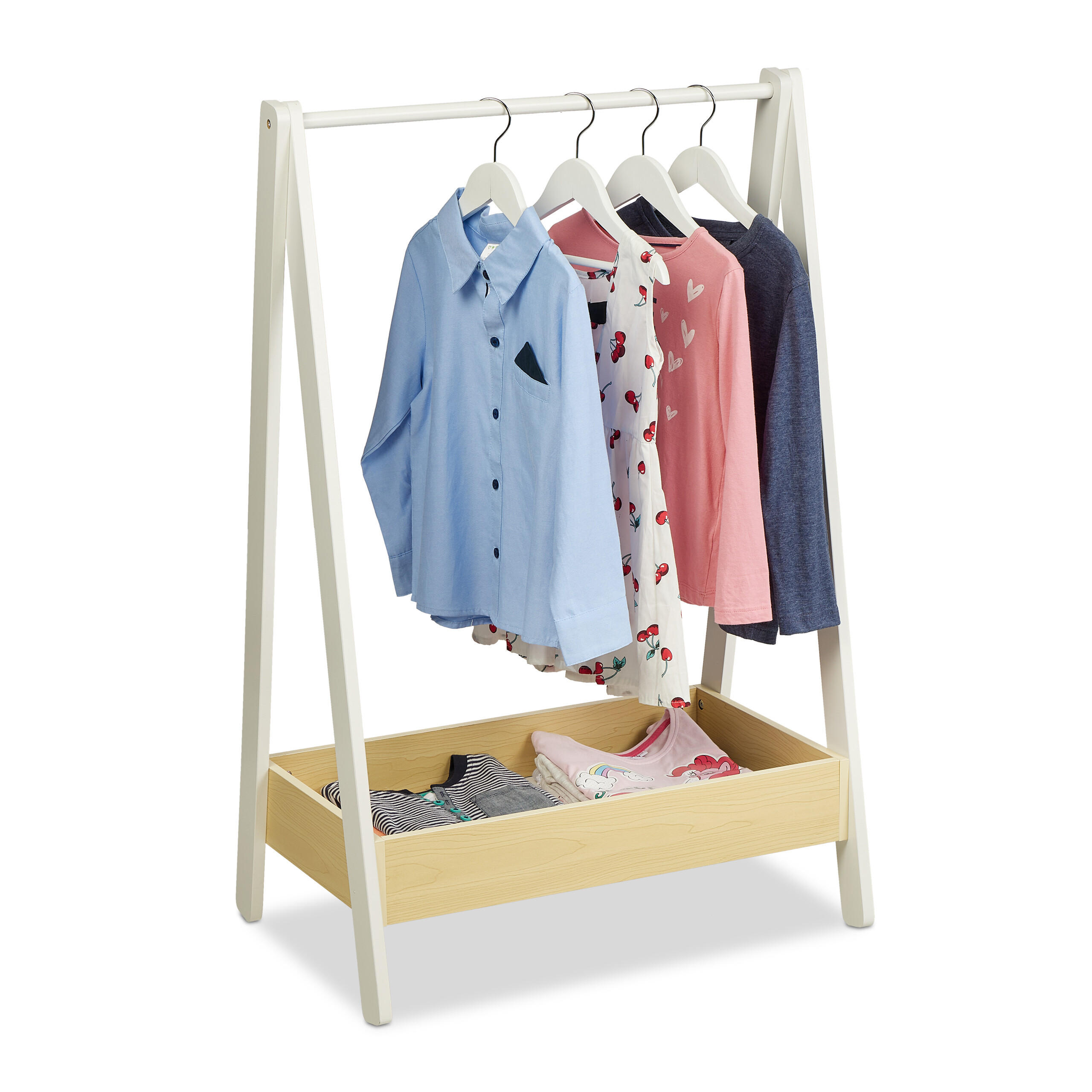 VĚŠÁK Bílá přírodní dětský MDF borovice 99 cm - bílá, dřevo/kompozitní dřevo (64.5/99/42.5cm) - Relaxdays