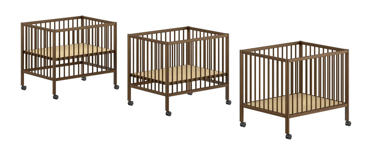 GITTERBETT auf Rollen Keira 3-fach höhenverstellbar Buche massiv nuss - Nussbaumfarben, Holz (75/95cm) - 58aufmkessel