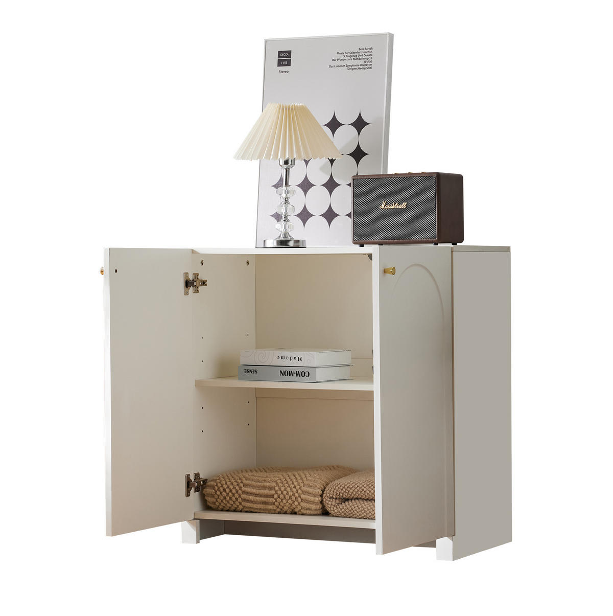 KOMODA 80/40/80 cm s 2 vrata, lučnim uzorkom i zlatnim ručkama, Bijela - bijela, drvni materijal (80/80/40cm) - Redom