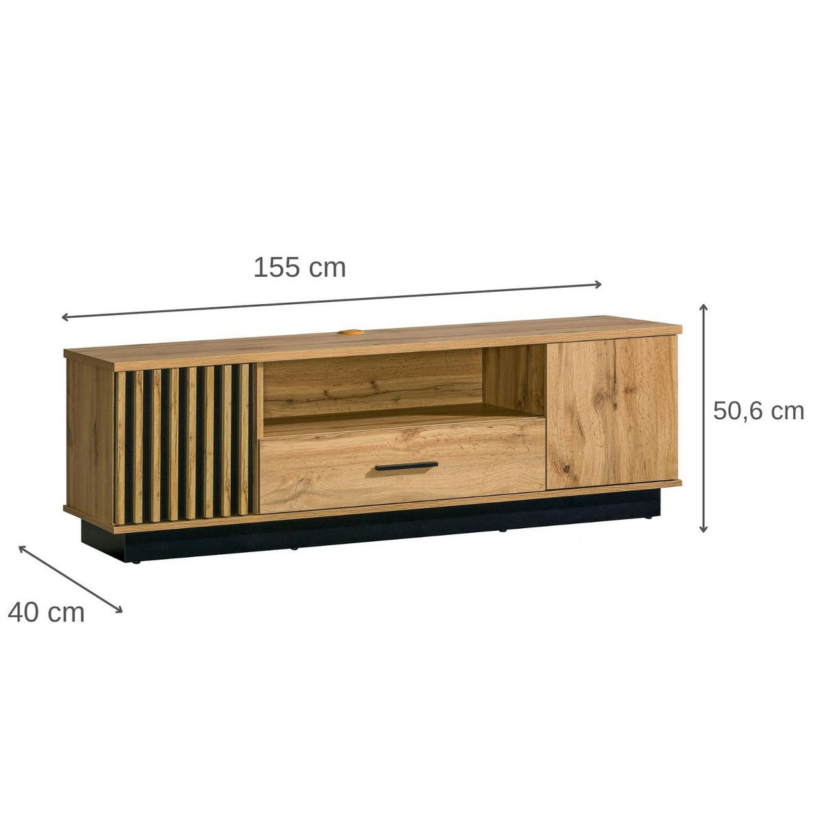 LOWBOARD Lamelo mit 2 Türen und Schublade, mit Lamellen, 155 cm, Eiche Wotan - Eiche Wotan, Holzwerkstoff (155/50/40cm) - Beautysofa