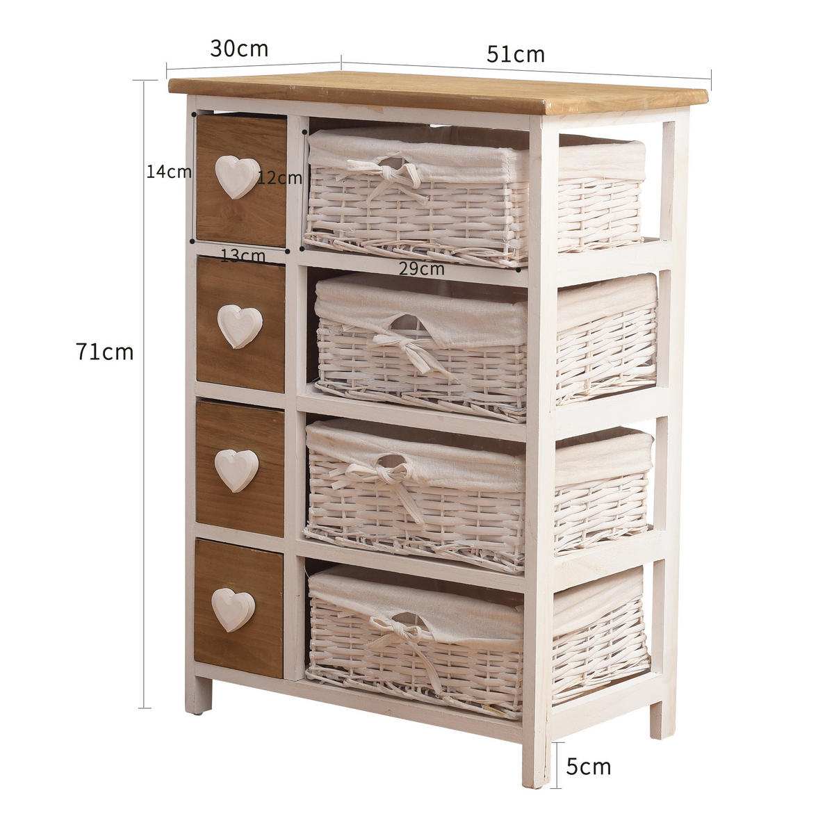 KOMMODE Weiß 30/51/71 cm - Weiß, Holz (30/71/51cm) - Mobili Rebecca