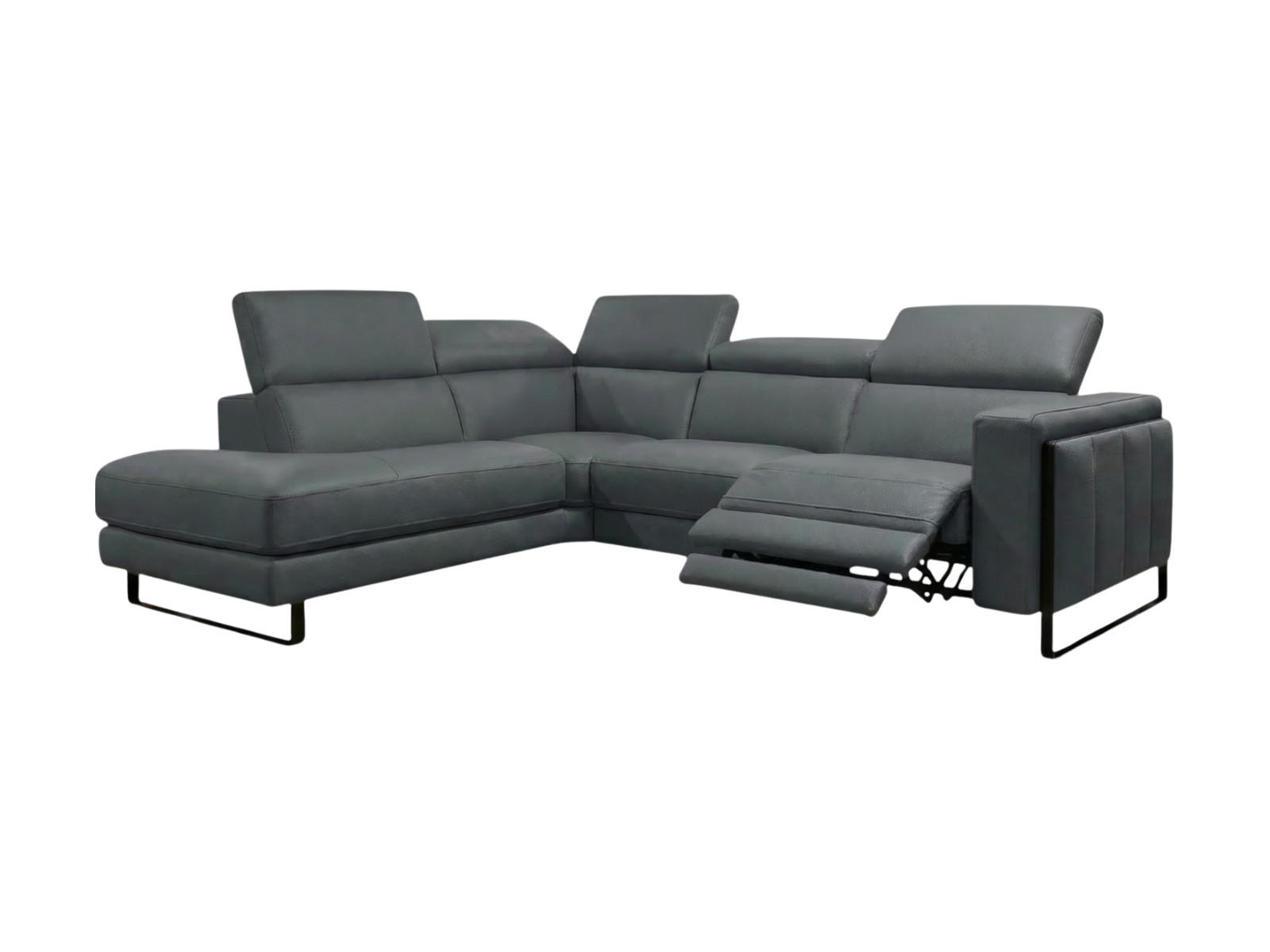 ECKSOFA Marchesi Echtleder mit 1 x Relaxfunktion Anthrazit - Anthrazit, Leder/Metall (220/80/257cm)
