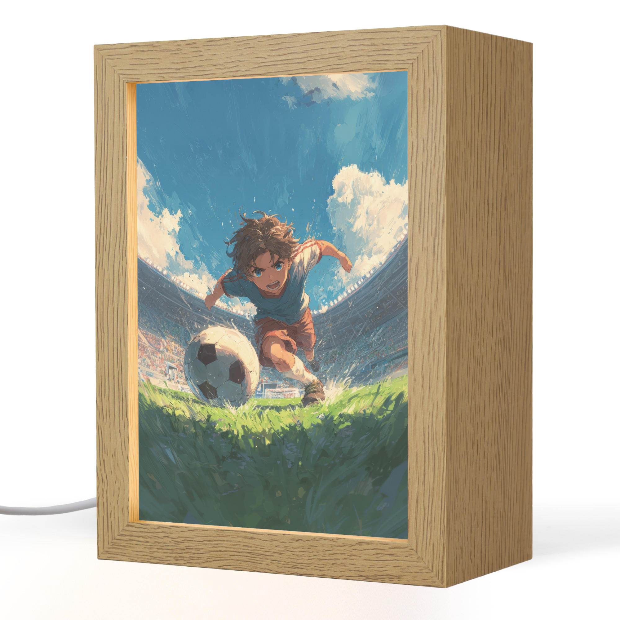 NACHTTISCHLAMPE Stadion - Fußballer - Ball 15x20 cm - Blau, Holzwerkstoff (8/15/20cm)