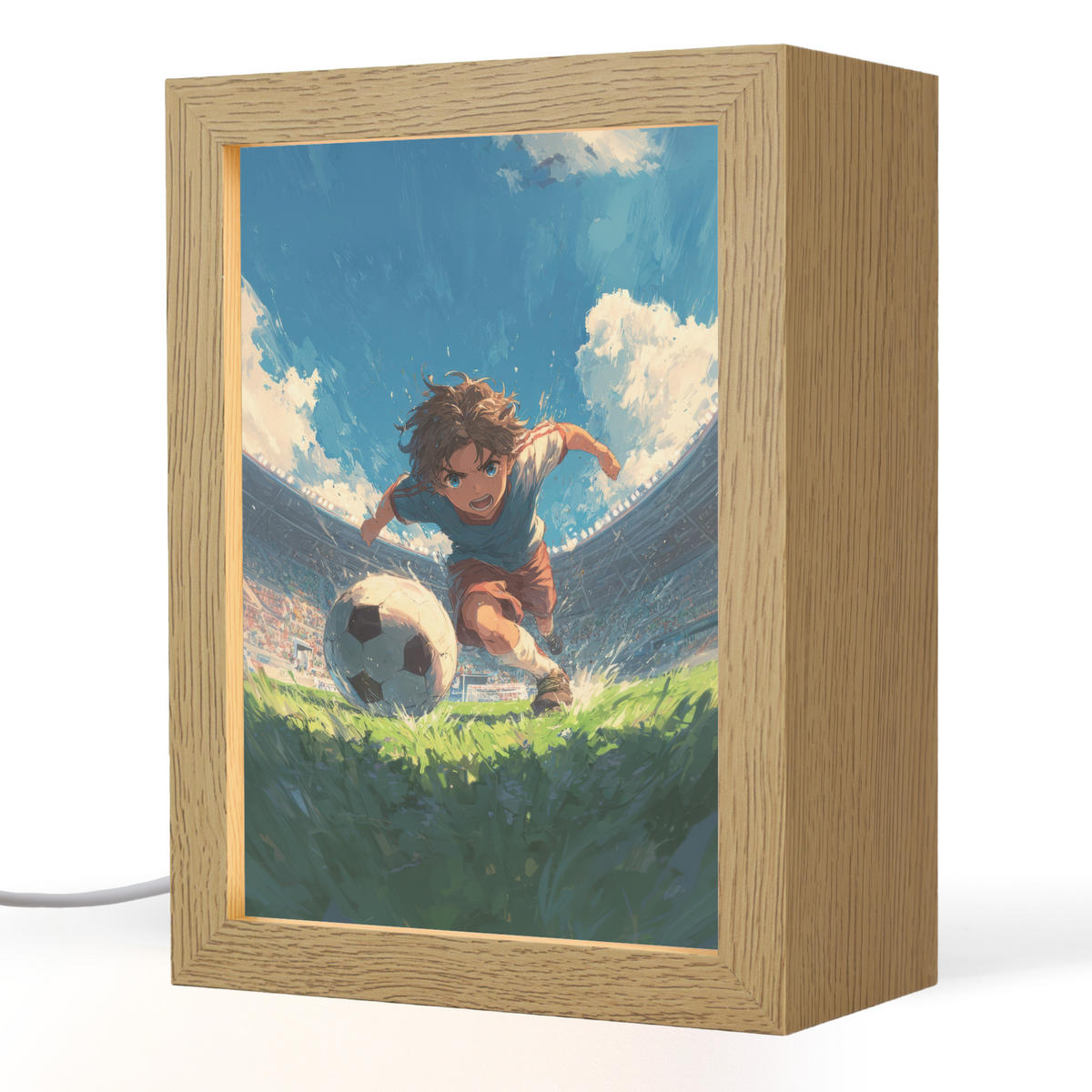 NACHTTISCHLAMPE Stadion - Fußballer - Ball 15x20 cm - Blau, Holzwerkstoff (8/15/20cm)