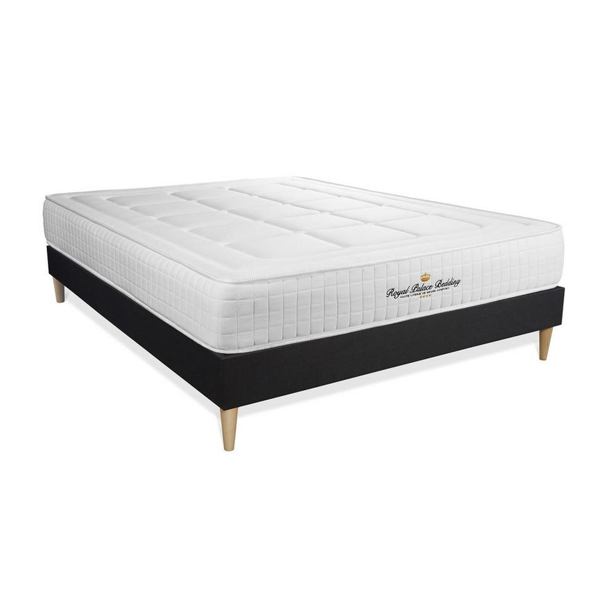 BETT Balmoral Memory-Schaum 160 x 200 cm h3 - Kit Bettgestell Schwarz - Beige/Schwarz, Holz (160/200cm) - ROYAL PALACE BEDDING