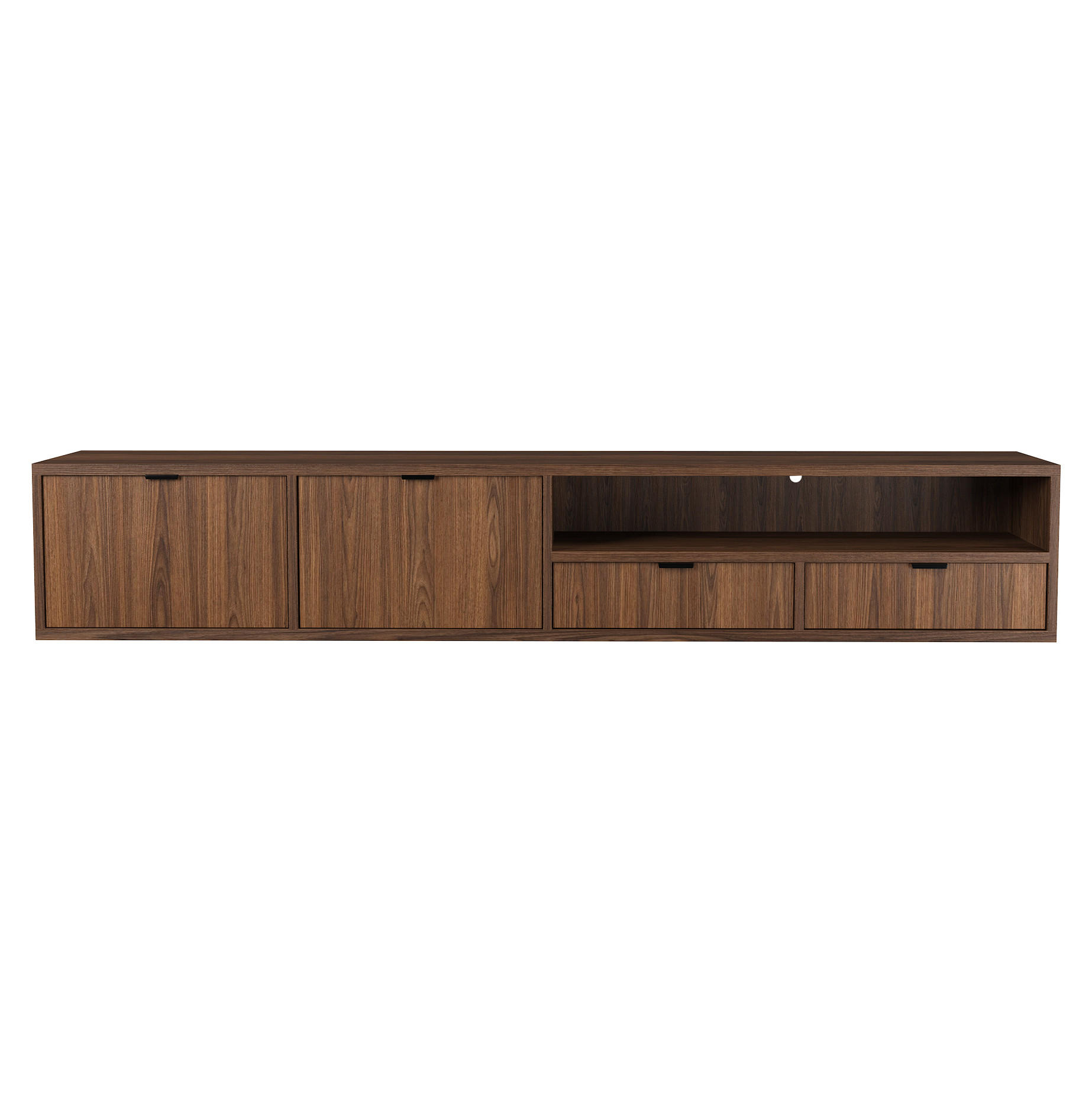 Beautysofa NÍZKÁ visící komoda Evron se 2 zásuvkami a 2 dvířky, 200 cm, ořech