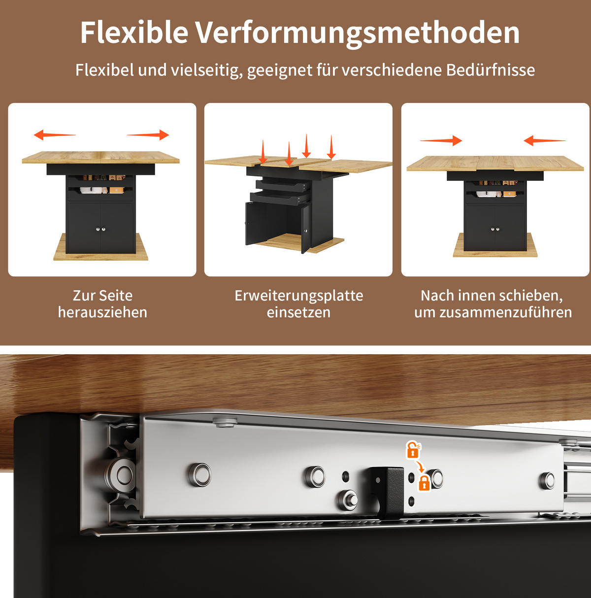 AUSZIEHTISCH 110-140/80/76 cm in Schwarz mit Stauraum für 4-6 Personen - Schwarz, Holzwerkstoff (110/80/76cm) - BEAOK
