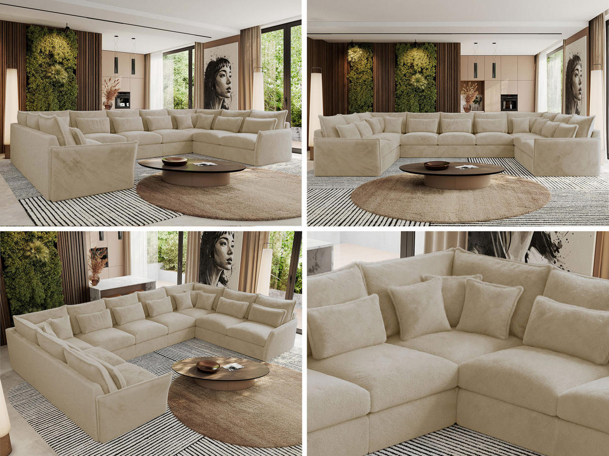 WOHNLANDSCHAFT VERSO U 9M Creme Plüsch - Beige/Creme, Kunststoff/Textil (442/93/270cm) - MKS