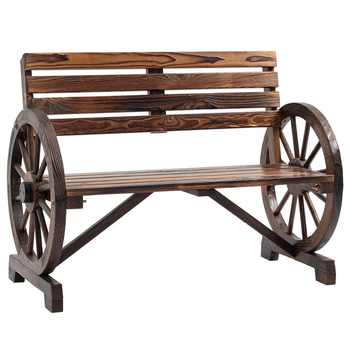 GARTENBANK DE-08341 Wagenrad-Design 2-Sitzer Dunkelbraun - Braun, Holz (105.5/79/56cm) - ComfortXL