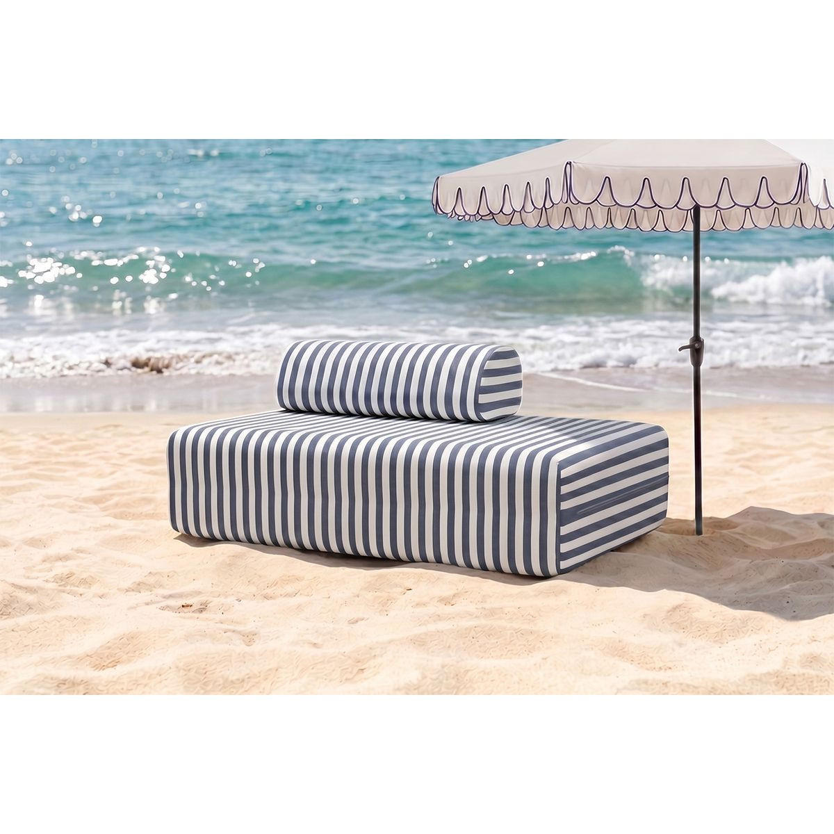 ZWEISITZER-GARTENSOFA mit Streifen in Weiß und Dunkelblau - Dunkelblau, Textil (95/70.5/148cm)
