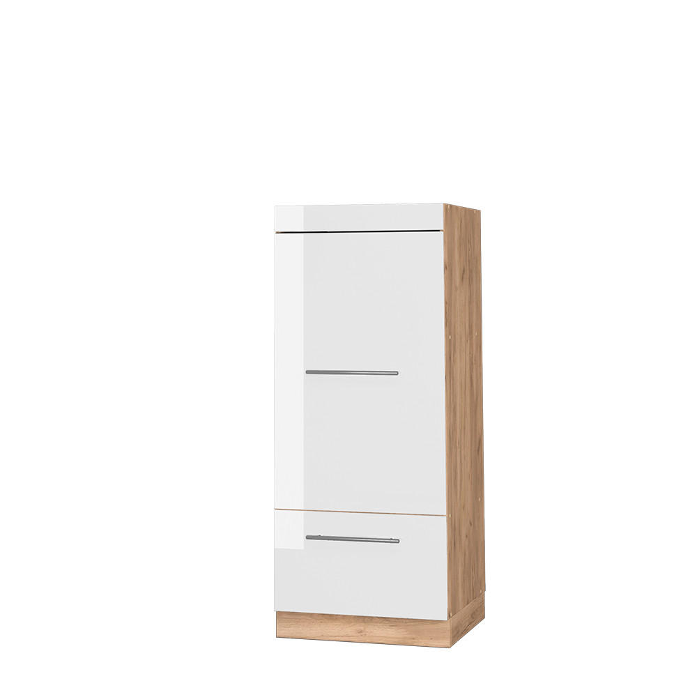 MIKROWELLENSCHRANK Fame-Line Weiß Hochglanz 60 cm - Weiß Hochglanz/Eiche Wotan, Holzwerkstoff (60/153.6/58.1cm) - Vicco