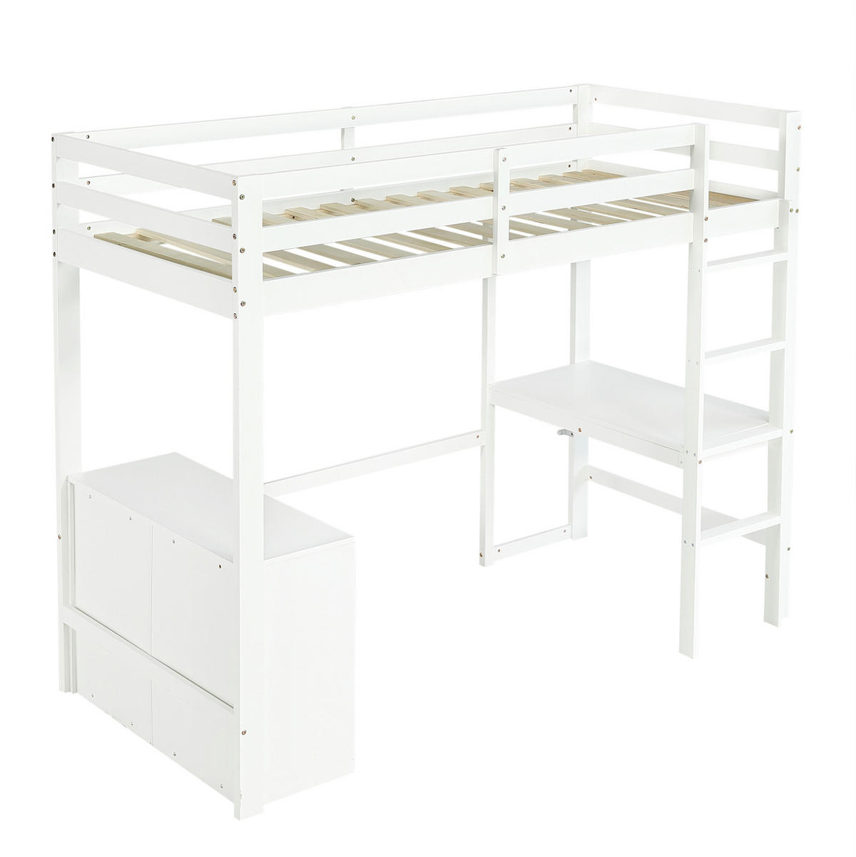 HOCHBETT 90/200 cm aus Kiefer und MDF mit Schreibtisch und Stauraum Weiß - Weiß, Holz (90/200cm) - Modenvie