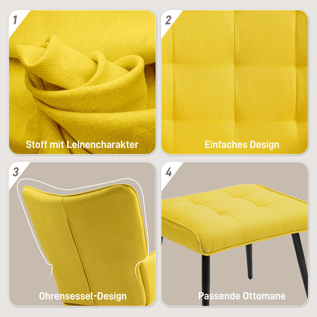 SCHAUKELSTUHL mit Ottomane 64x89x90 Gelb - Gelb, Holz (89/90/64cm) - furnicato