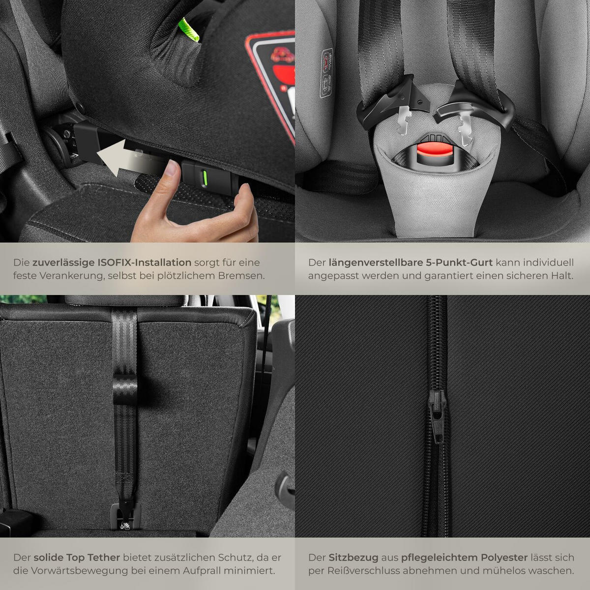 AUTOSITZ Emely,ab 15 Monaten von 76 bis 150 cm, Belastbarkeit 36 kg,dunkelgrau/schwarz - Dunkelgrau/Schwarz, Kunststoff (48/74/48cm) - tectake