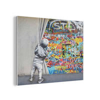 AKUSTIKBILD Graffiti - Junge - Ilussie - Straßenkunst Wandbild Wohnzimmer 100x70 cm - Hellgrau, Textil (100/70/0.9cm) - MuchoWow