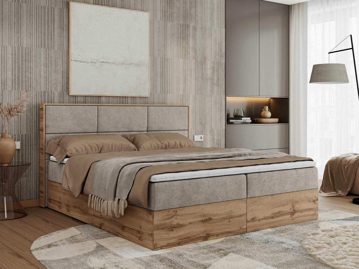 BOXBETT ALBERO 2 - 120/200 Beige Struktur - H3 - Beige, Holz/Textil (120/200cm) - MKS