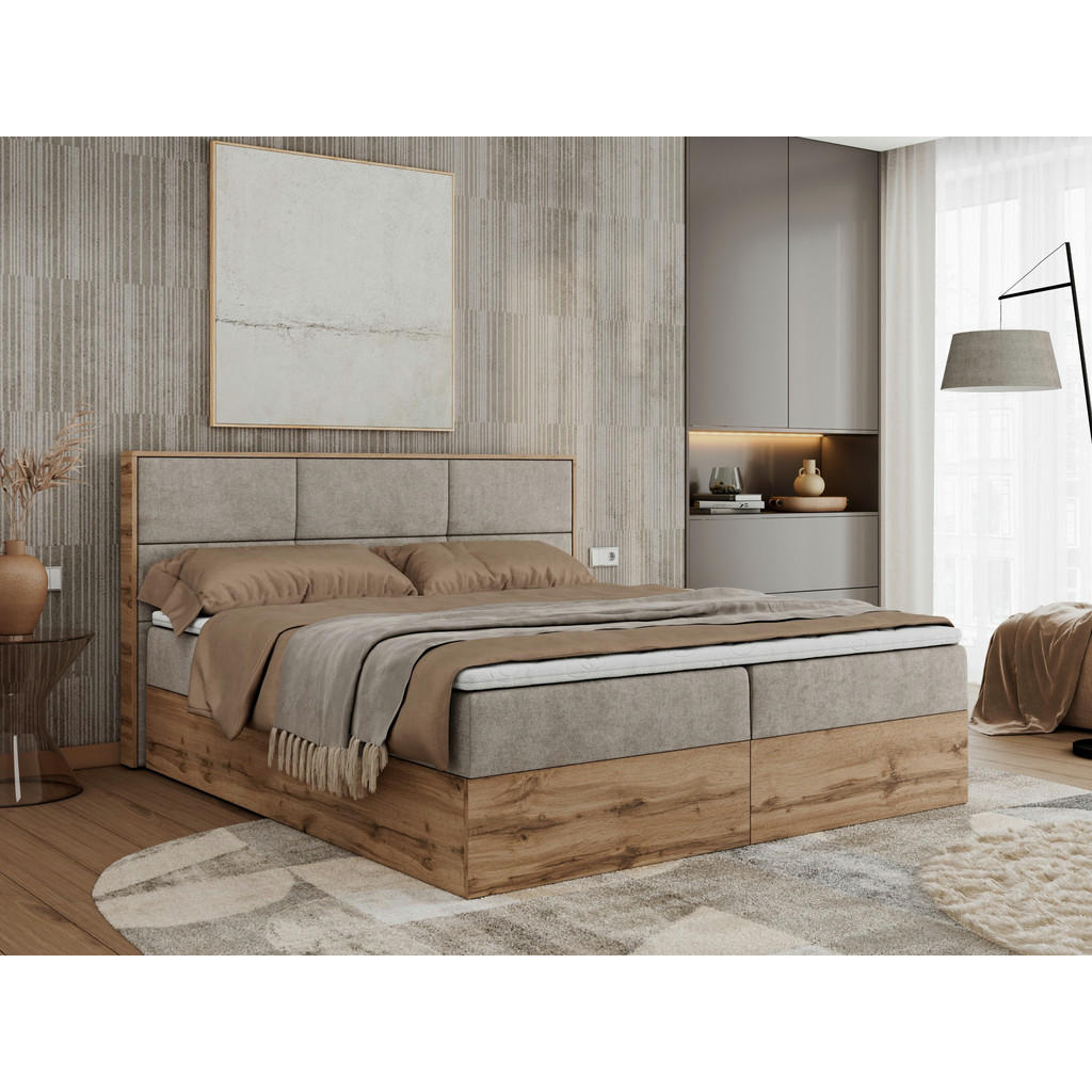 Thumbnail - MKS Boxbett, Beige, Textil, 2-Sitzer, H3, 7-Zonen, Rechteckig, 160x200 cm, Schlafzimmer, Betten, Boxspringbetten