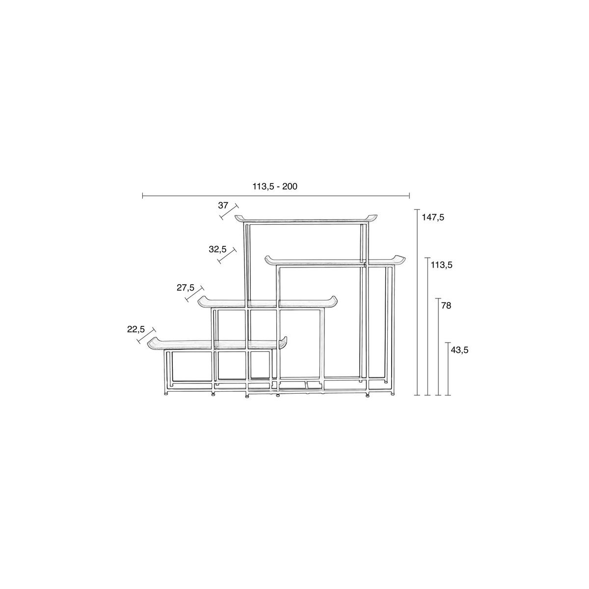 STANDREGAL Flodka Metall/ Holz - Schwarz, Holz (200/147.5/375cm) - Zuiver