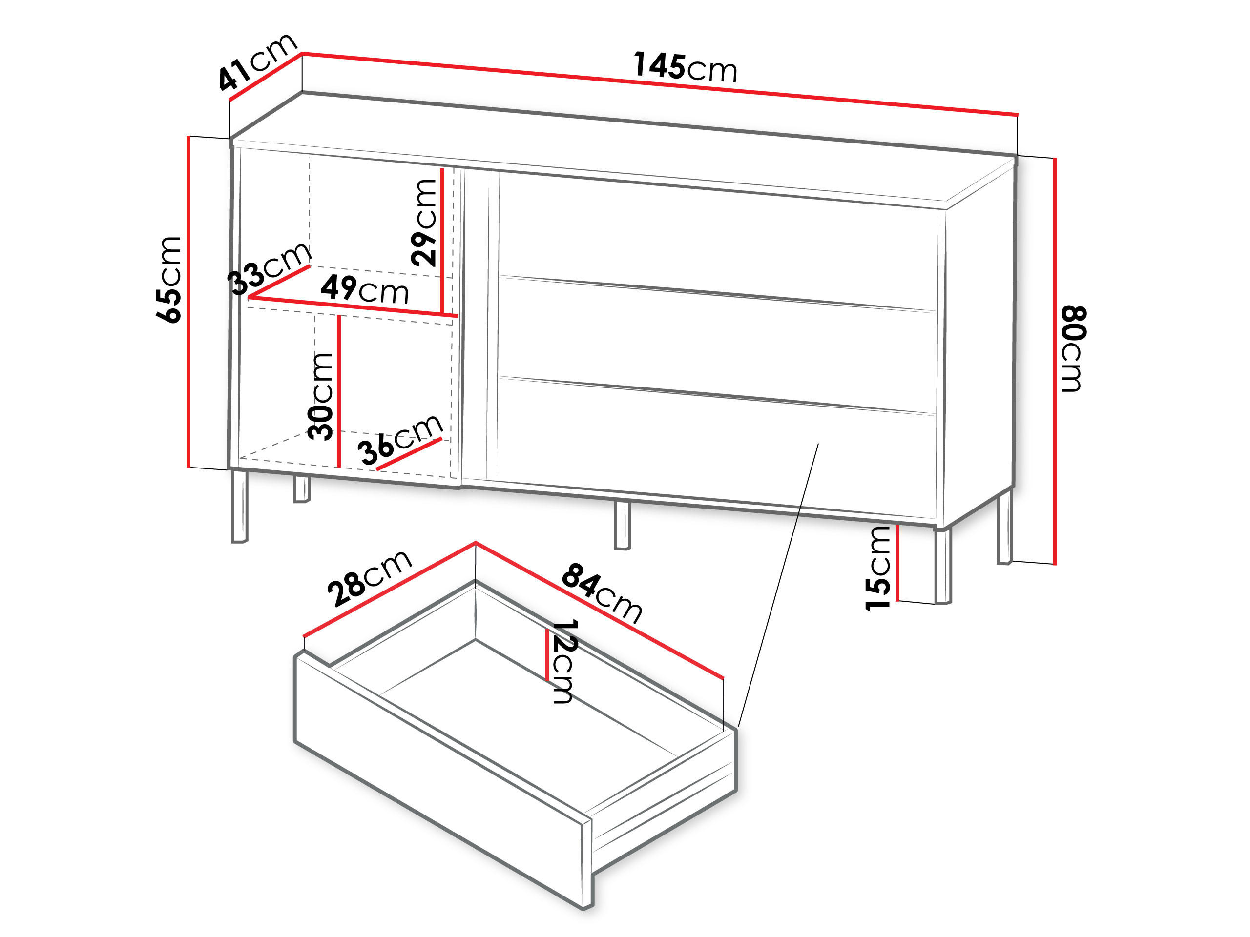 SIDEBOARD Mia 03 - Schwarz/Braun, Holzwerkstoff/Metall (145/80/41cm) - MIRJAN24