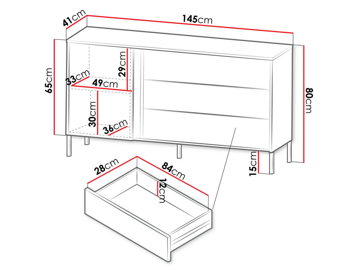SIDEBOARD Mia 03 - Schwarz/Weiß, Holzwerkstoff/Metall (145/80/41cm) - MIRJAN24