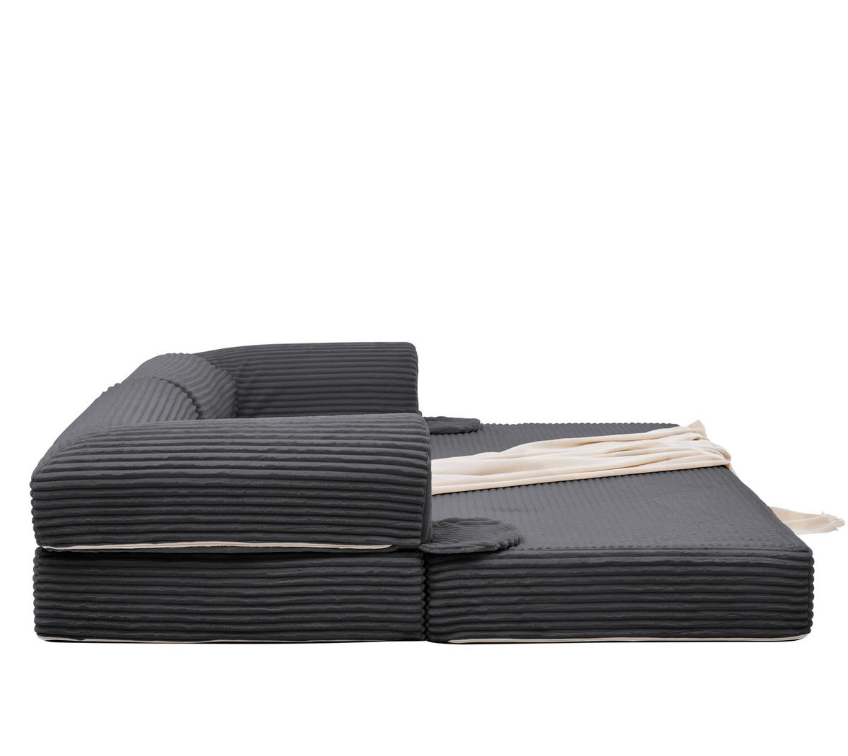 SCHLAFSOFA 2-Sitzer aus Cordstoff Beige mit Bettfunktion - Grau, Kunststoff (78/65/190cm) - Meubliv