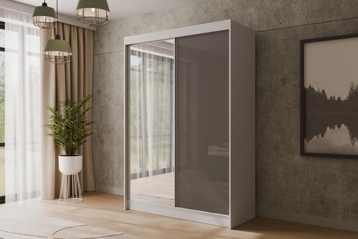 KLEIDERSCHRANK VESLI - 150 cm - Weiß|Grau - Weiß/Grau, Holzwerkstoff (150/215/61cm) - ALTDECOR