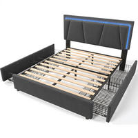 STAURAUMBETT 140/200 cm DE-00241, in Grau, LED und 4 Schubladen - Grau, Holz (140/200cm) - ComfortXL