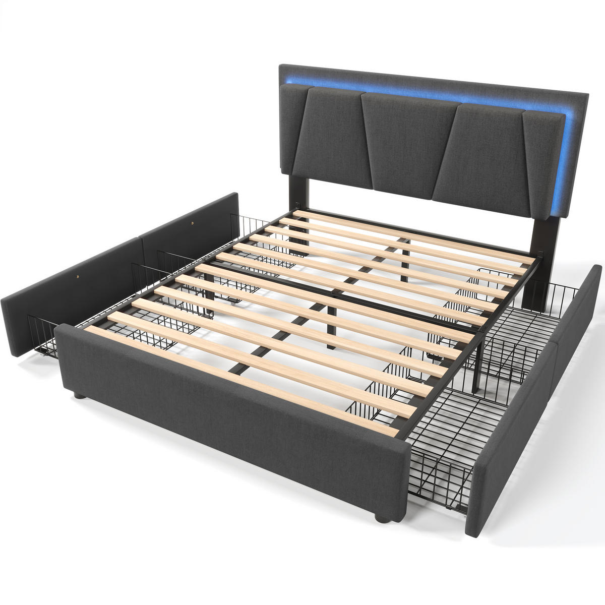 POLSTERBETT 140/200 cm grau mit LED-Beleuchtung und höhenverstellbarem Kopfteil - Grau, Holz (140/200cm) - OKWISH