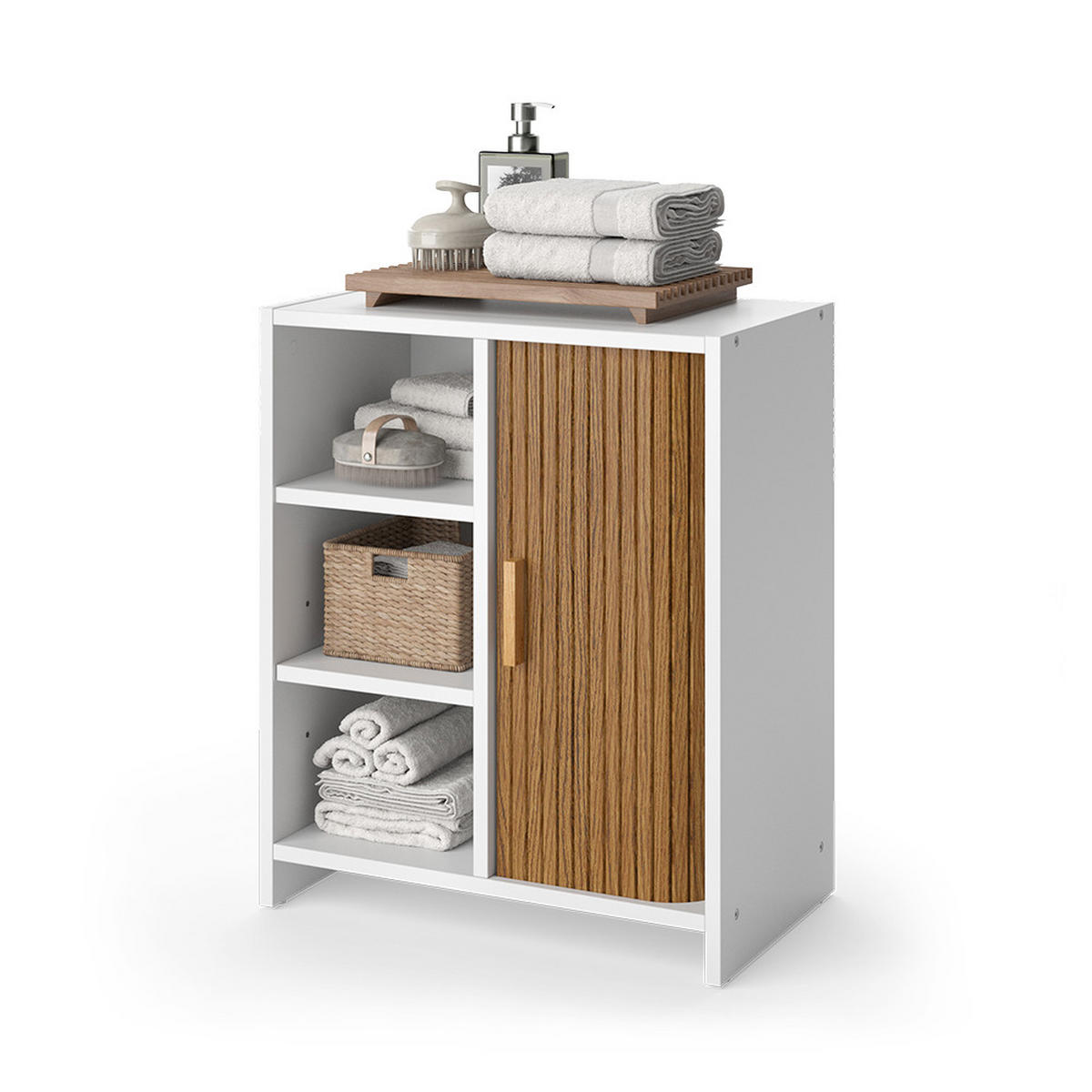 BADSCHRANK Norea, Eiche/Weiß, 50 x 60 cm - Eichefarben/Weiß, Holzwerkstoff (50/60/30cm) - Vicco