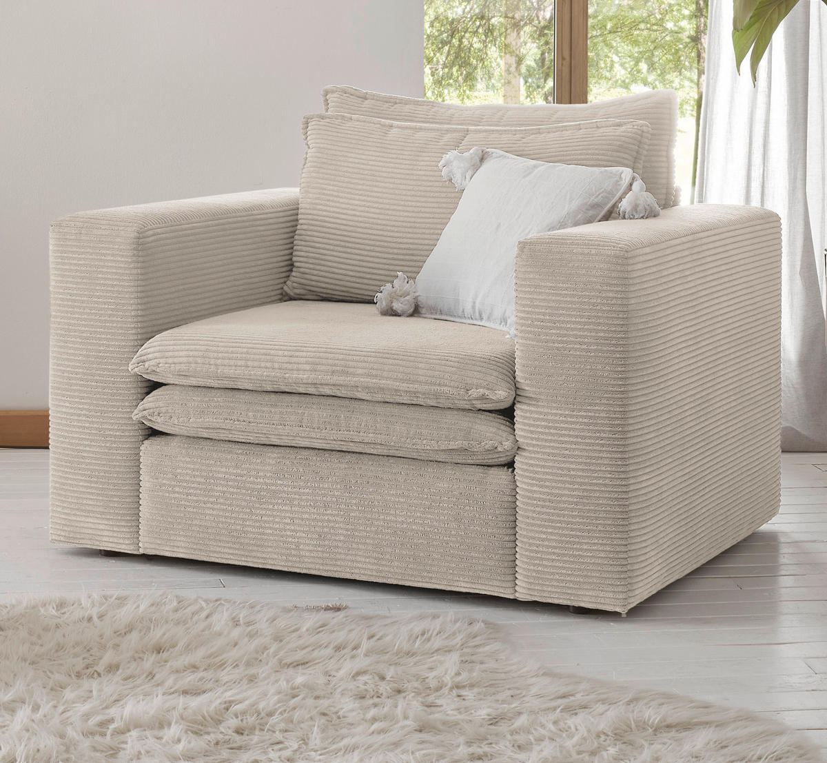 SESSEL beige Cord, Loungesessel 110 cm - Beige, Holz/Kunststoff (110/83/91cm) - Furn.Design