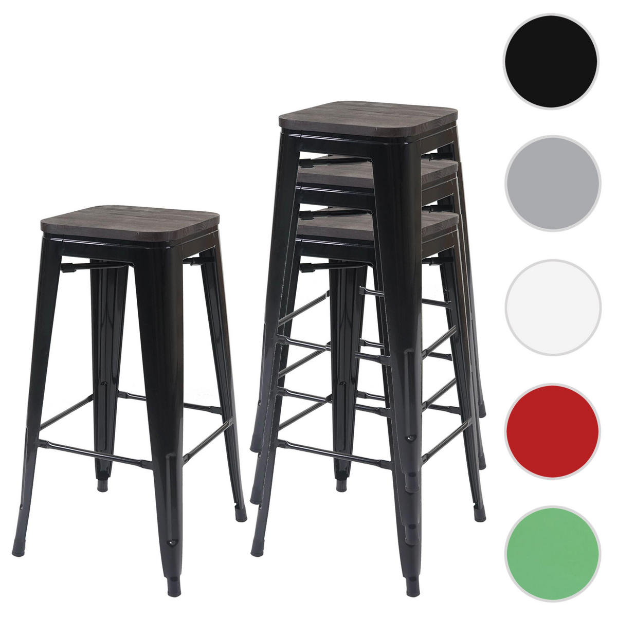 BARHOCKER Schwarz 4er-Set - Schwarz, Holz (42/76/42cm) - MCW