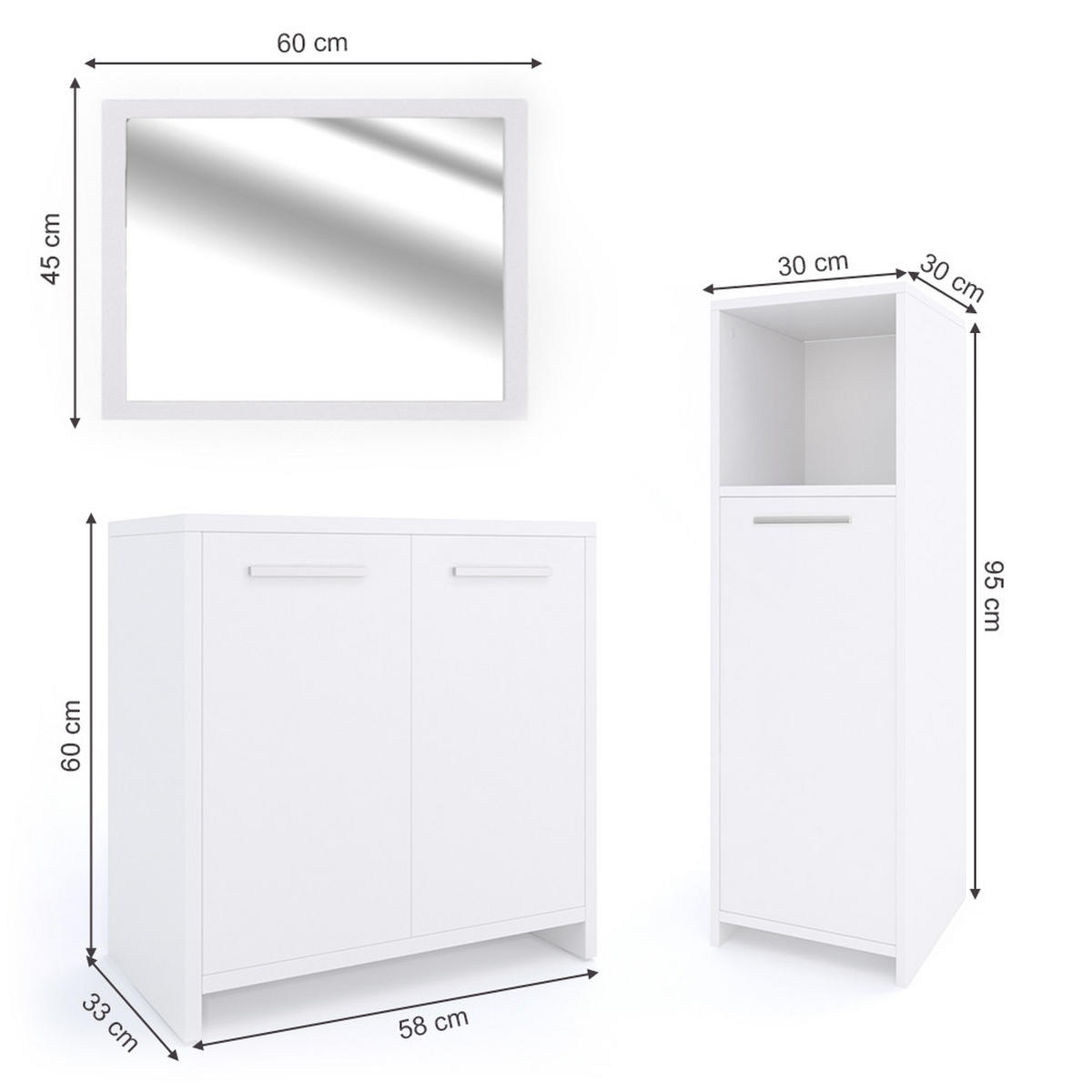 BADMÖBEL-SET Kiko Weiß 3 Teile - Weiß, Holzwerkstoff (58/60/33cm) - Vicco