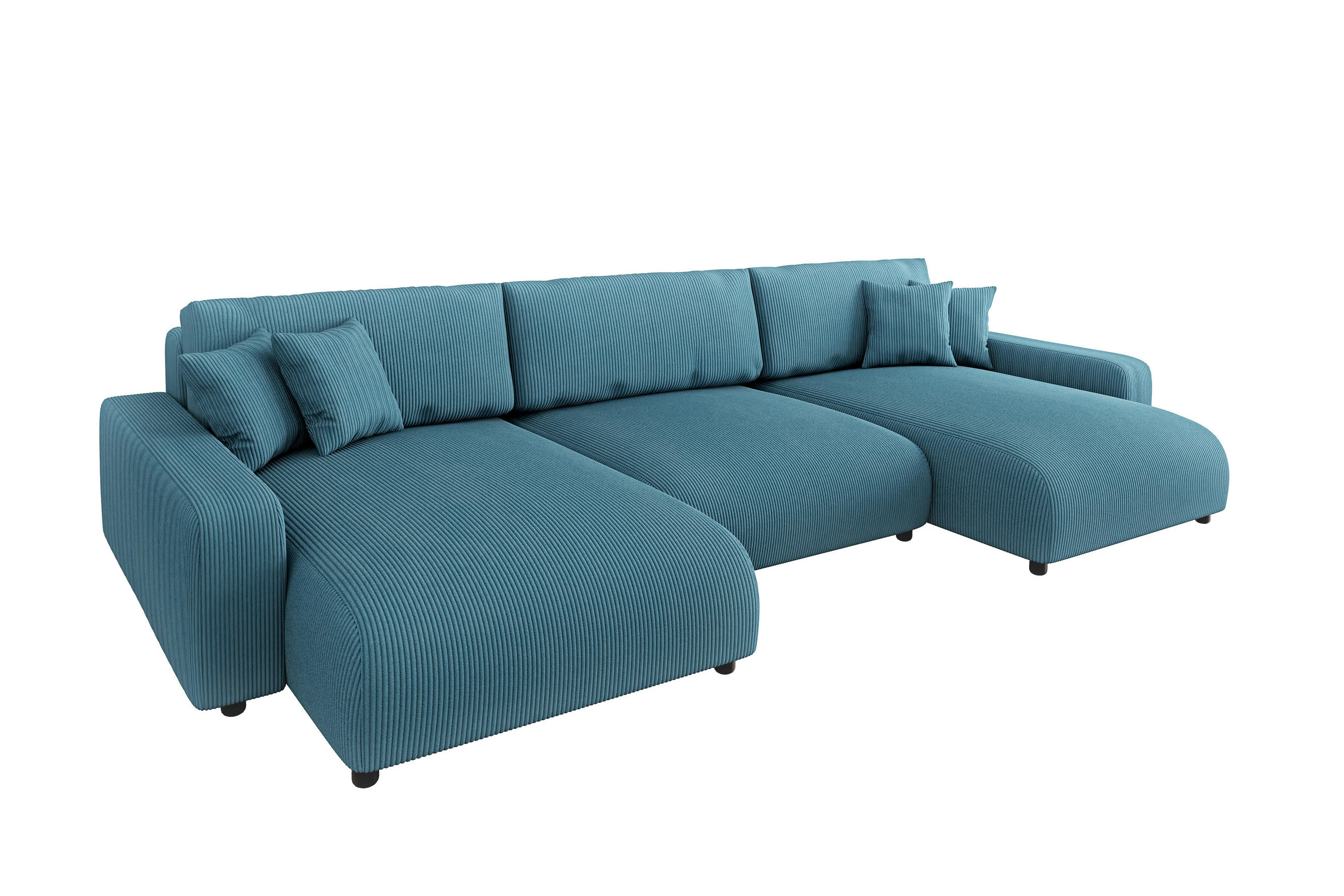 WOHNLANDSCHAFT Emma Türkis Cord - Türkis/Schwarz, Holz/Kunststoff (332/170cm) - S-Style Möbel