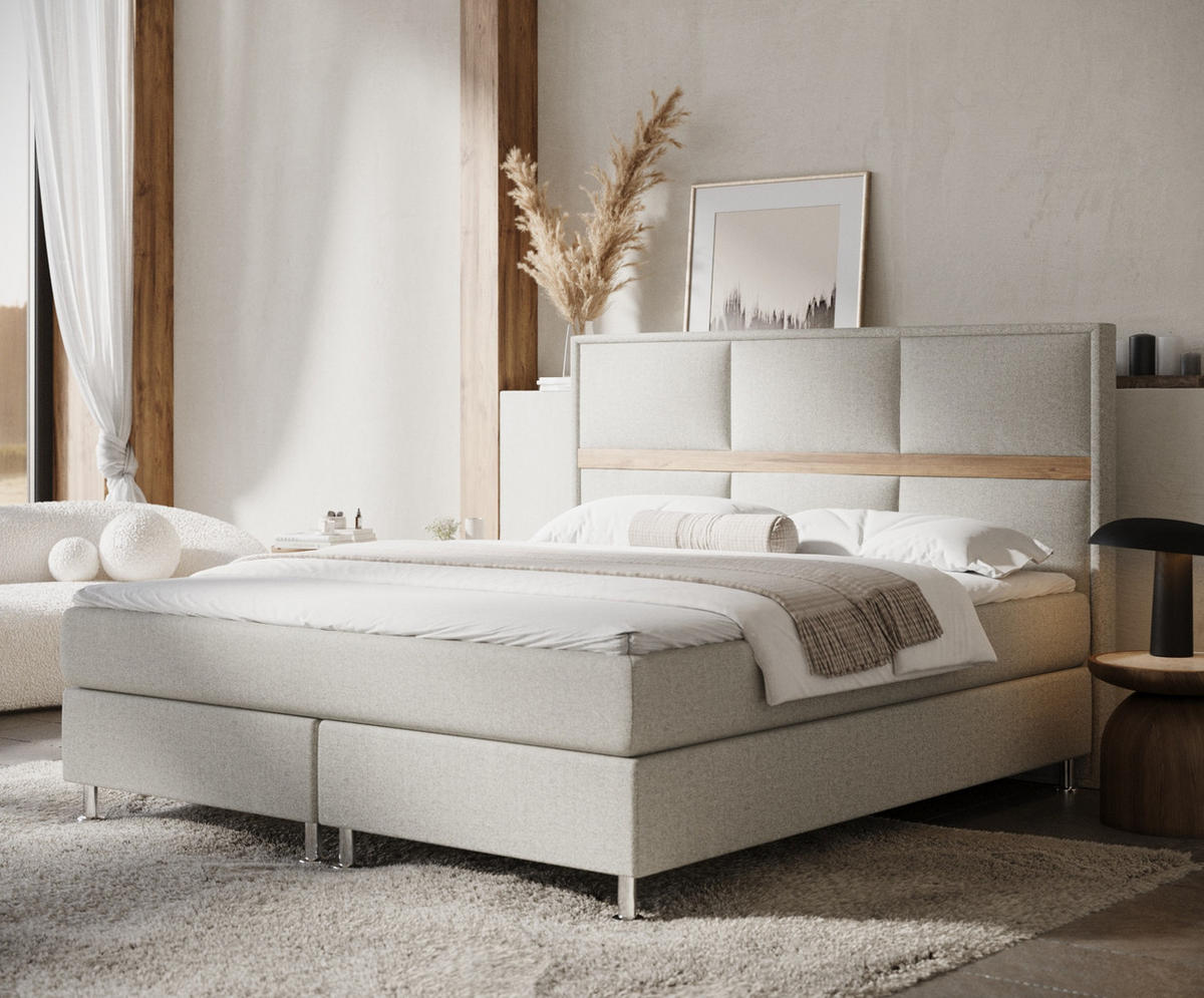 BOXSPRINGBETT Soto Hellbeige 160/200 cm mit Latex-Topper - Beige/Silberfarben, Holz/Holzwerkstoff (160/200cm) - Maison de Reve