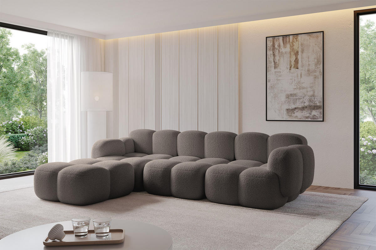 POUF Miko-Puf 90x90x45 cm Braun Bouclé Modular Sitzhocker - Dunkelbraun/Schwarz, Holzwerkstoff/Kunststoff (90/43/90cm) - ALTDECOR