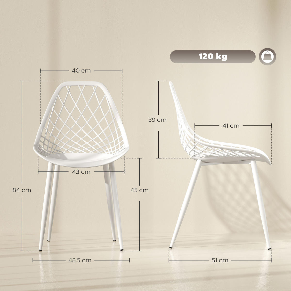 STÜHLE Weiß 4 Stück - Weiß, Kunststoff (48.5/84/51cm) - GiPP