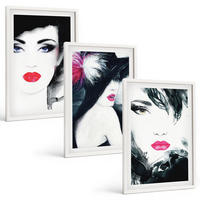 BILDER SET 3er Set - 40x60 cm Weißer Rahmen - Porträts von Frauen mit Lippen - Weiß, Kunststoff (40/60cm) - TULUP
