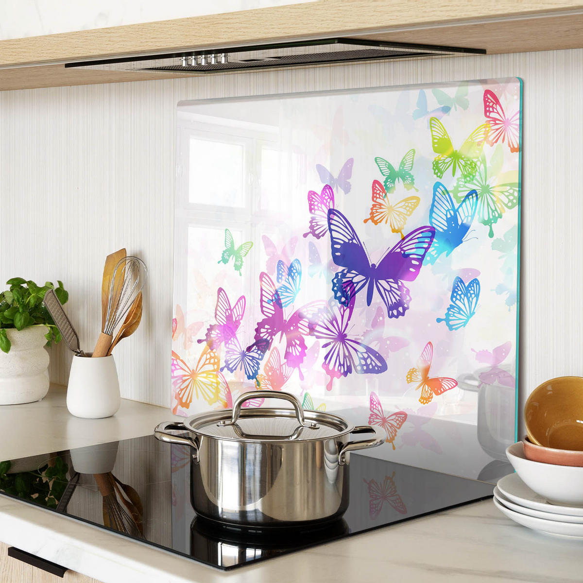 GLASPLATTE 60x52 cm Bunte Schmetterlinge - Multicolor, Glas (60/0.4/52cm) - TULUP