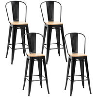 BARHOCKER 4er-Set DE-14705 industriell mit Rückenlehne & Fußstütze Hellholz/Schwarz - Schwarz, Metall (44/118/45cm) - ComfortXL