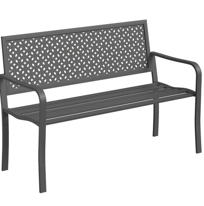 ZÁHRADNÁ lavica 127/61/85 cm tmavosivá pre 2 osoby z ocele s podrúčkami - tmavosivá, kov (61/85/127cm) - OKWISH