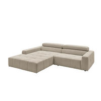 ECKSOFA MIT MOTORISCHEM SITZVORZUG RENO Beige Cord - Beige/Schwarz, Kunststoff/Textil (258/217cm) - KAWOLA
