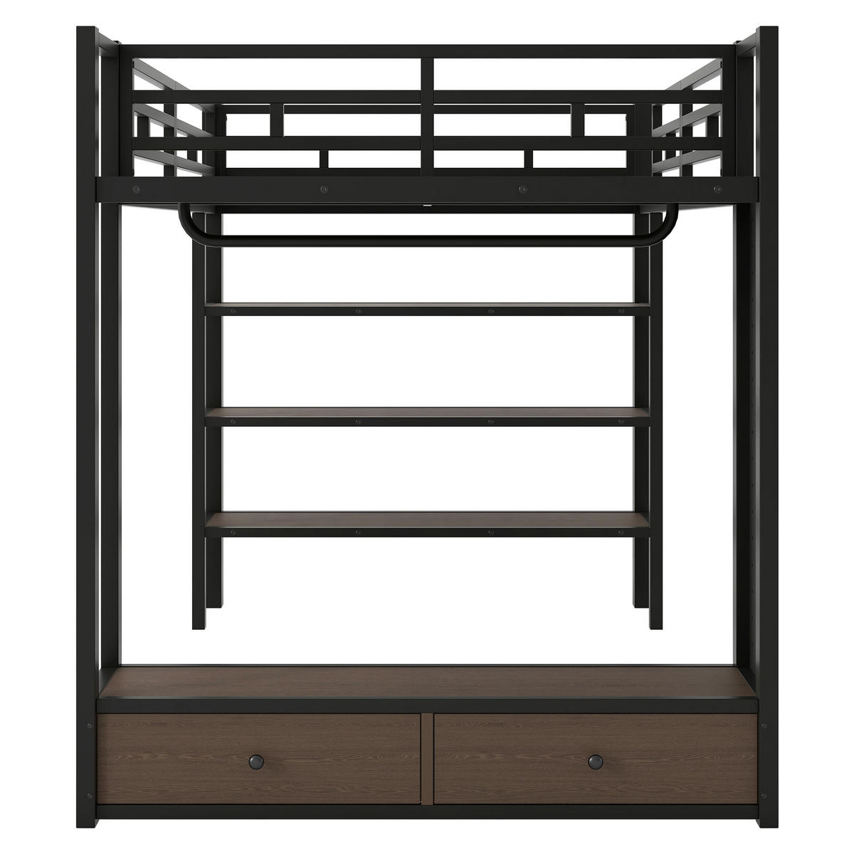 HOCHBETT 140/200 cm in Schwarz mit Kleiderschrank, Schubladen, Lochwand und LED - Schwarz, Holzwerkstoff/Metall (140/200cm) - STILVORA