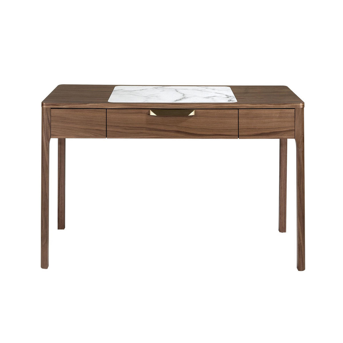 SCHMINKTISCH aus Nussbaumholz mit weißer und grau glänzender Glasplatte in Marmoroptik - Nussbaumfarben/Walnussfarben, Glas/Holz (55/120/76cm) - ANGEL CERDA