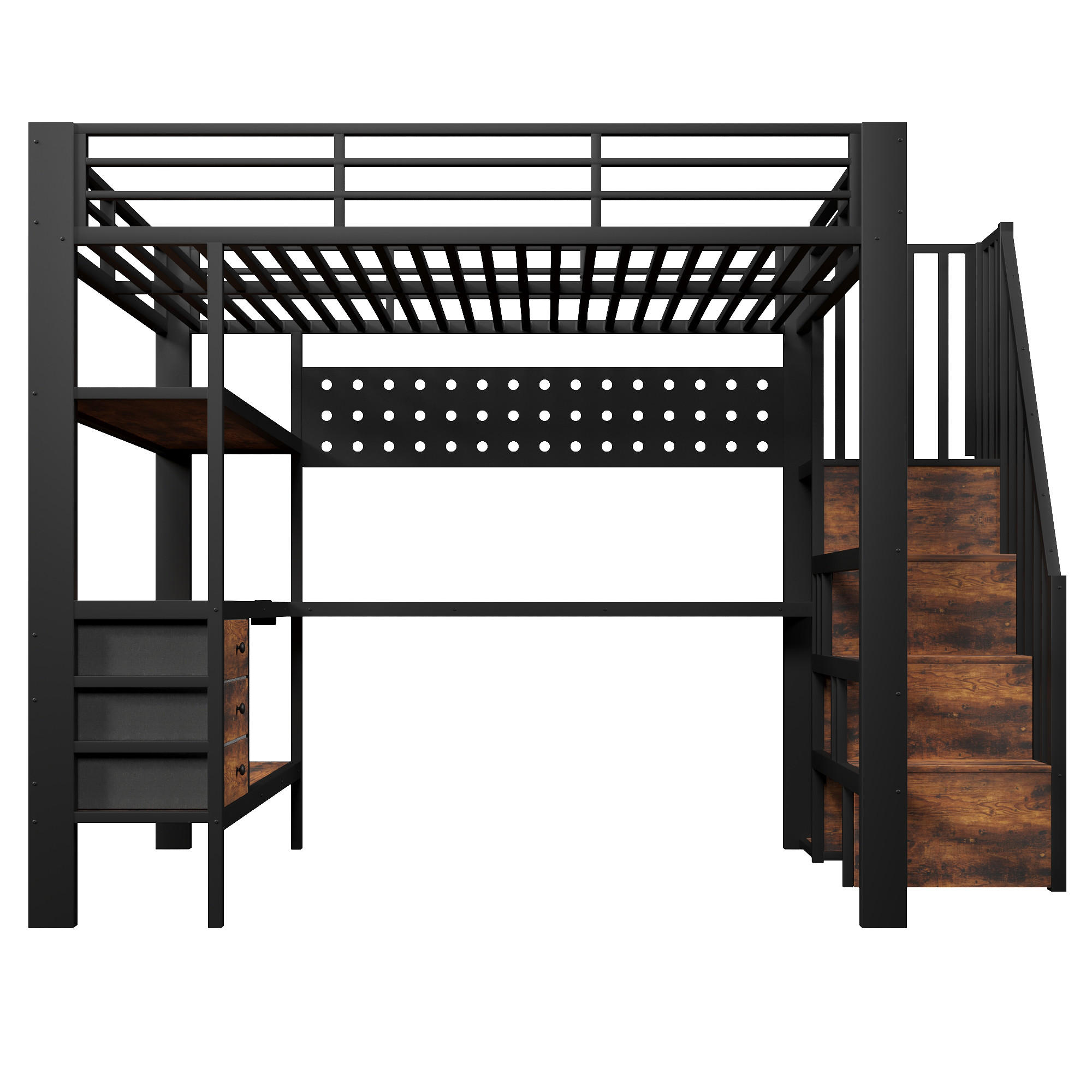 HOCHBETT 140/200 cm DE-33130 mit Stauraum und LED-Licht Schwarz - Schwarz, Metall (140/200cm) - ComfortXL