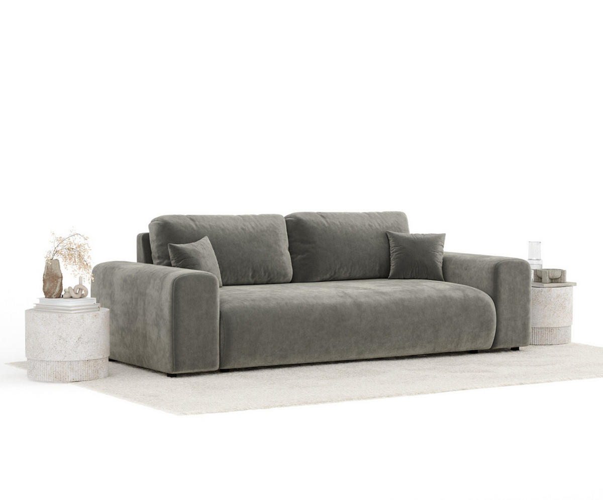 3-SITZER-SOFA Zanzibar Grau Samtstoff - Schwarz/Grau, Holz/Holzwerkstoff (213/79/108cm) - Maison de Reve