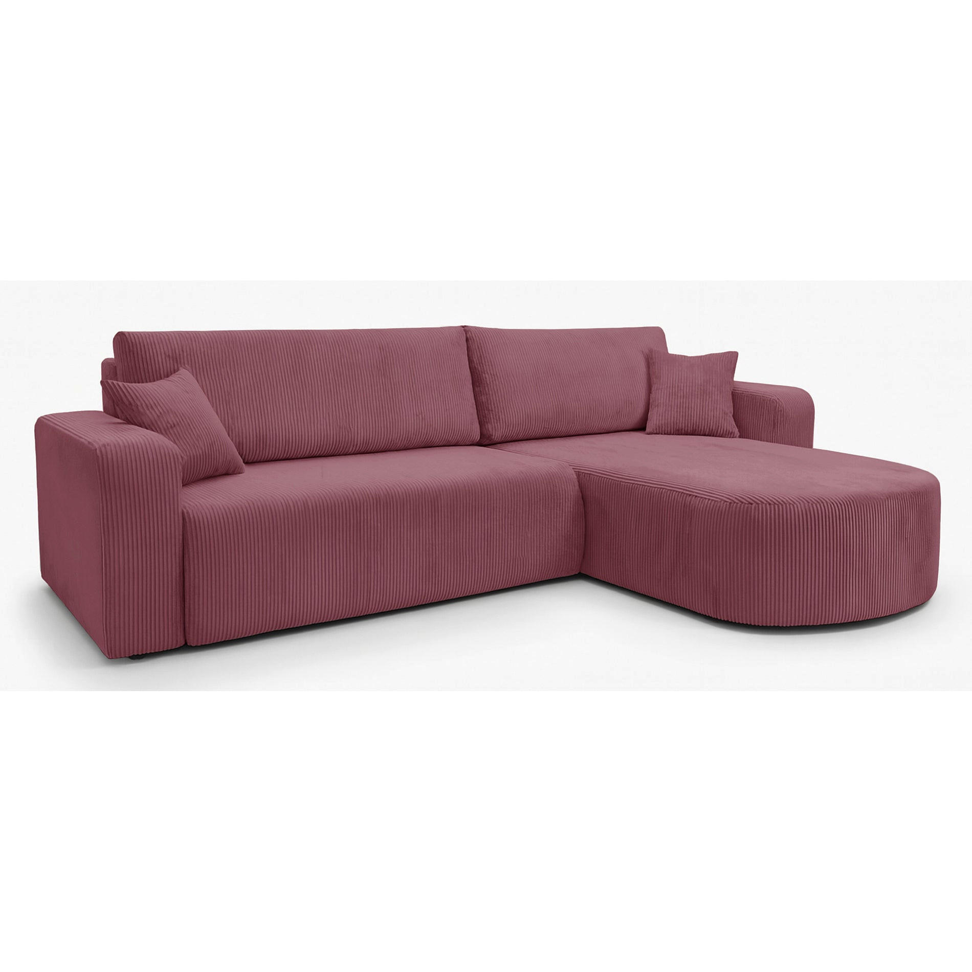 ECKSOFA mit Schlaffunktion Teeo L-Form universal mit Bettkasten Lachsfarben Cord - Koralle/Schwarz, Kunststoff/Textil (275/170cm) - Homebook