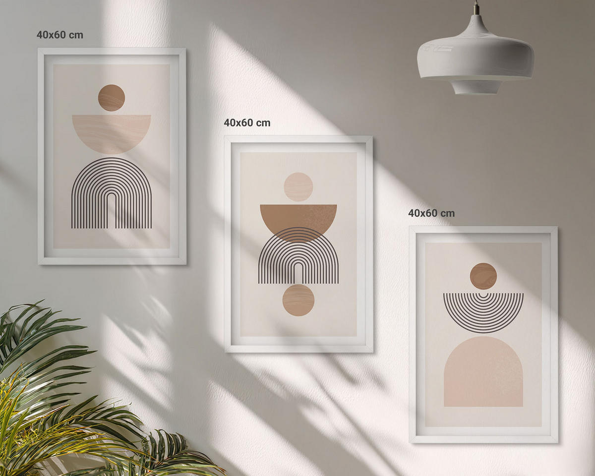 BILDER SET 3er Set - 40x60 cm Weißer Rahmen - Abstrakte braune Formen - Weiß, Kunststoff (40/60cm) - TULUP
